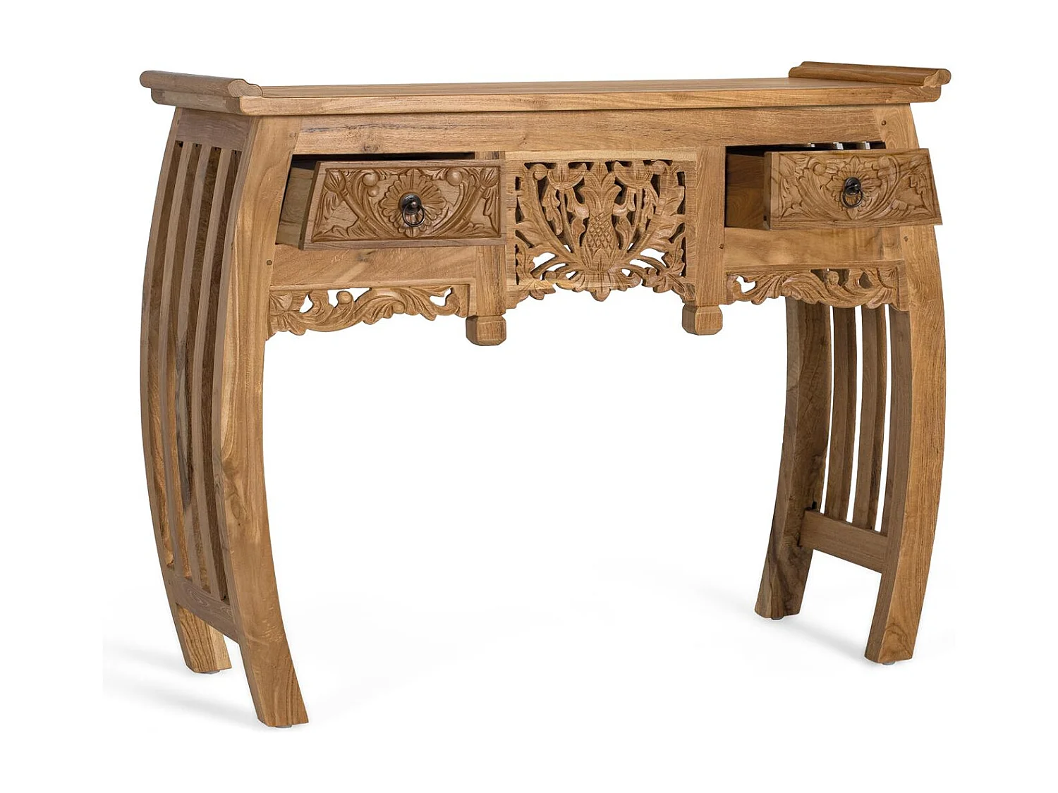 Console à deux tiroirs en teck massif 100 cm