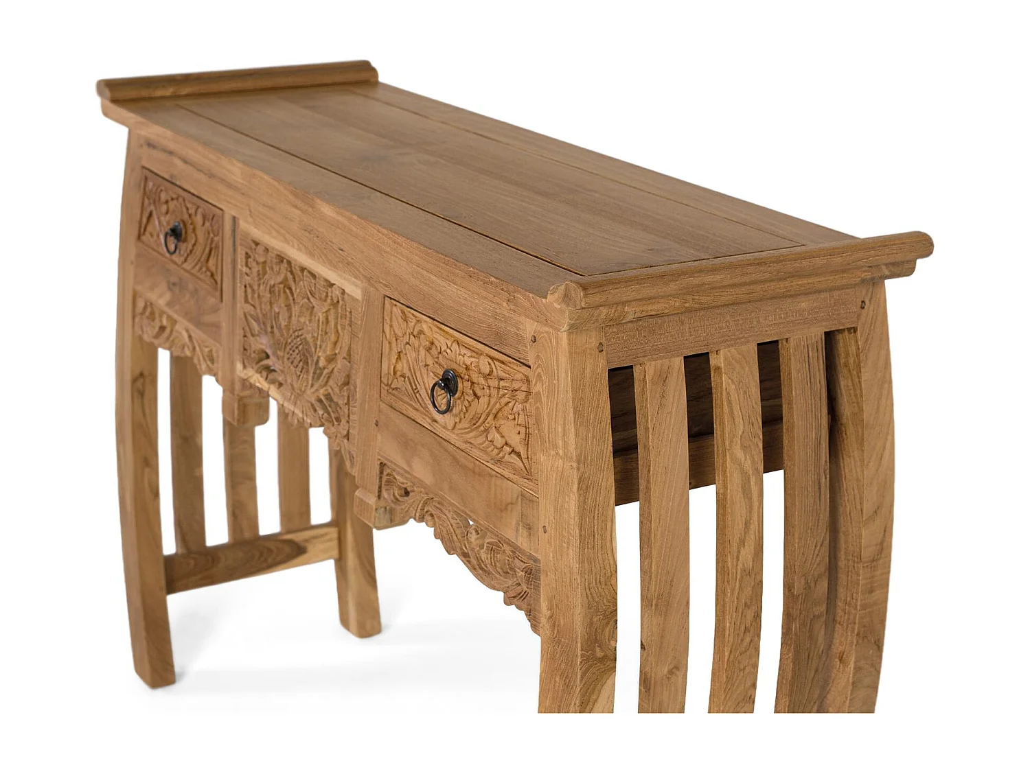 Console à deux tiroirs en teck massif 100 cm