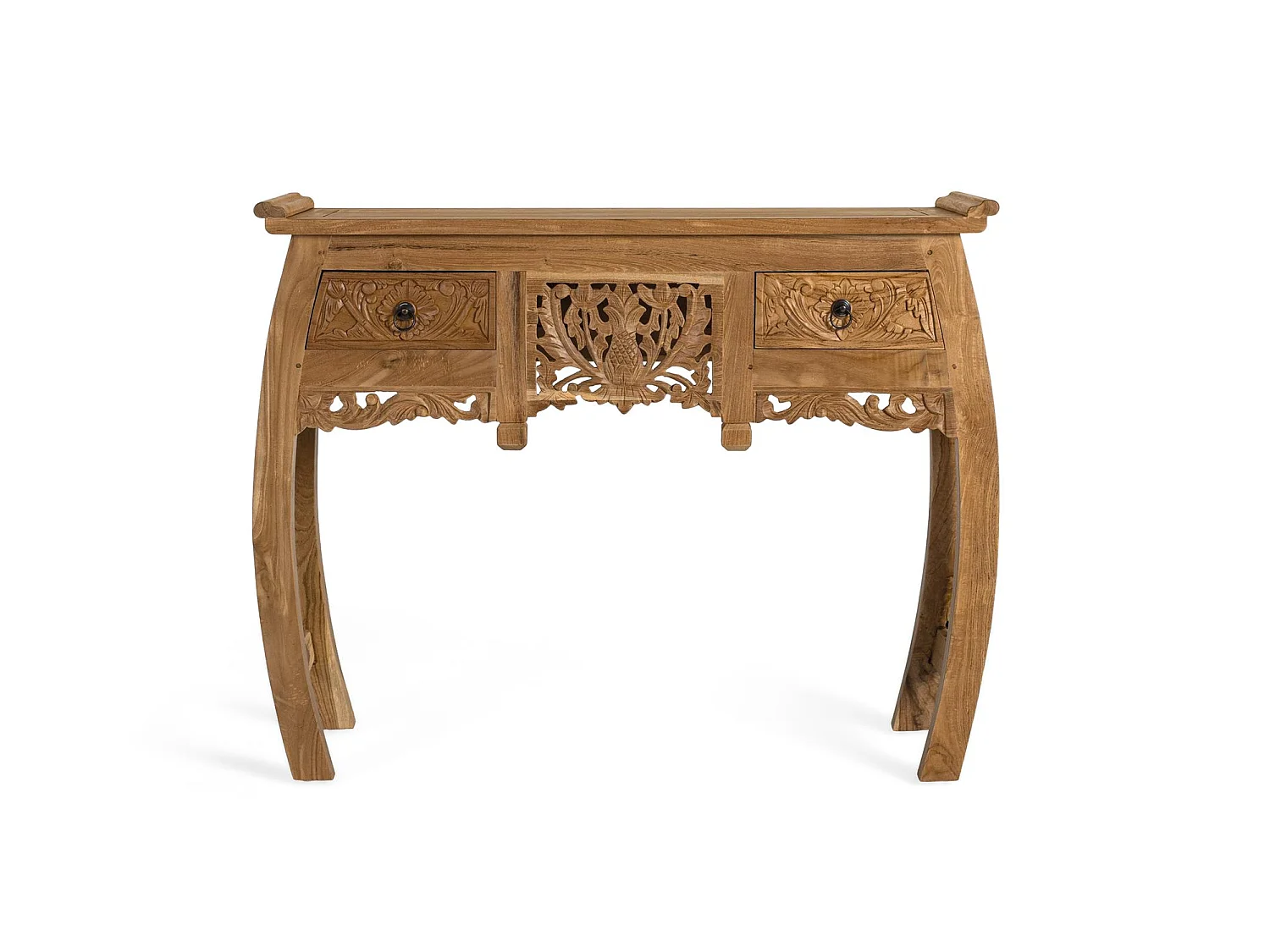 Console à deux tiroirs en teck massif 100 cm