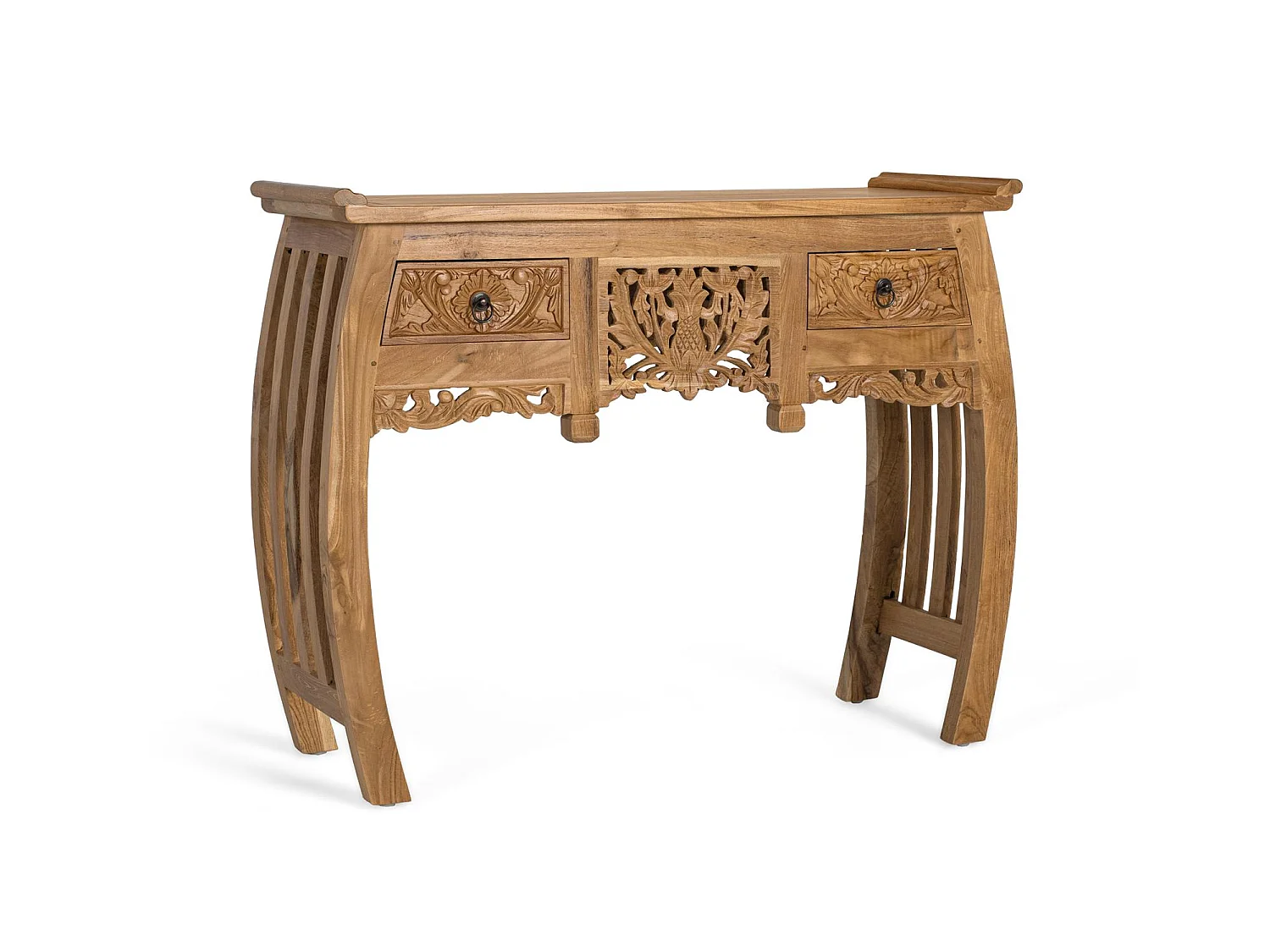 Console à deux tiroirs en teck massif 100 cm