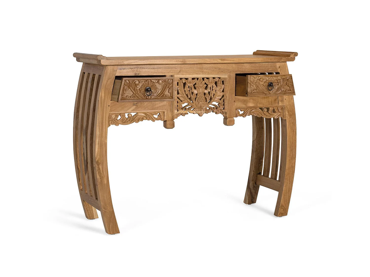 Console à deux tiroirs en teck massif 100 cm