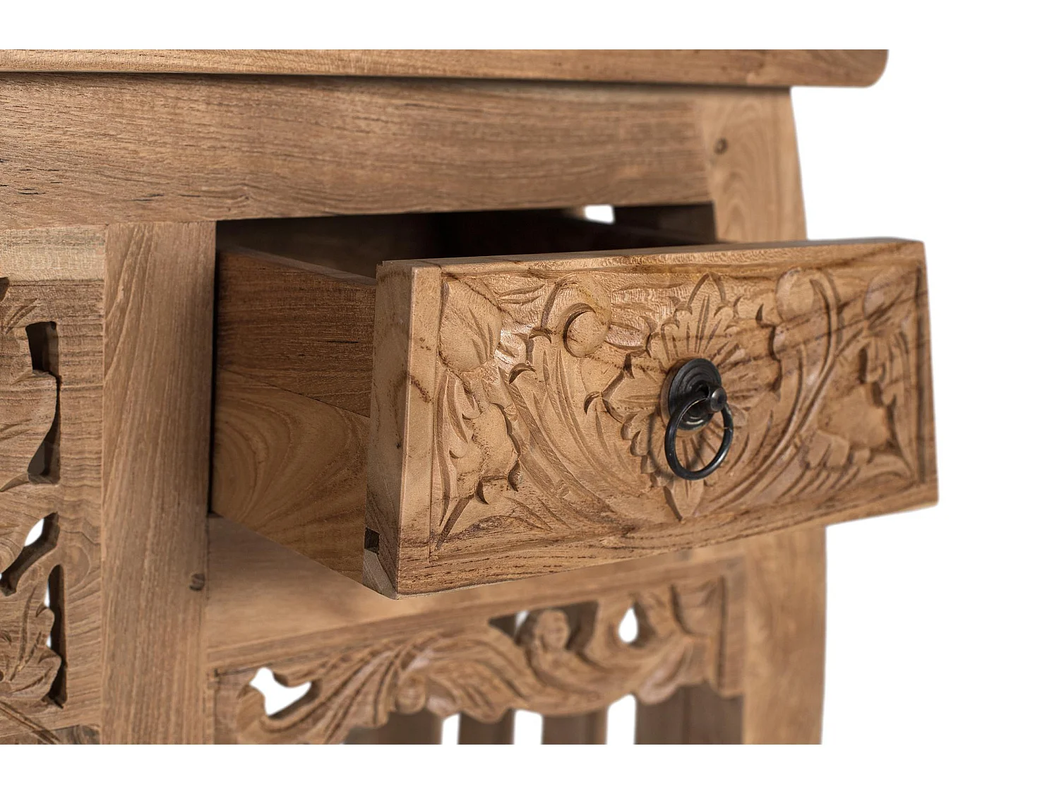 Console en bois de teck 100 cm, style ethnique oriental - 78 x 100 x 37 cm