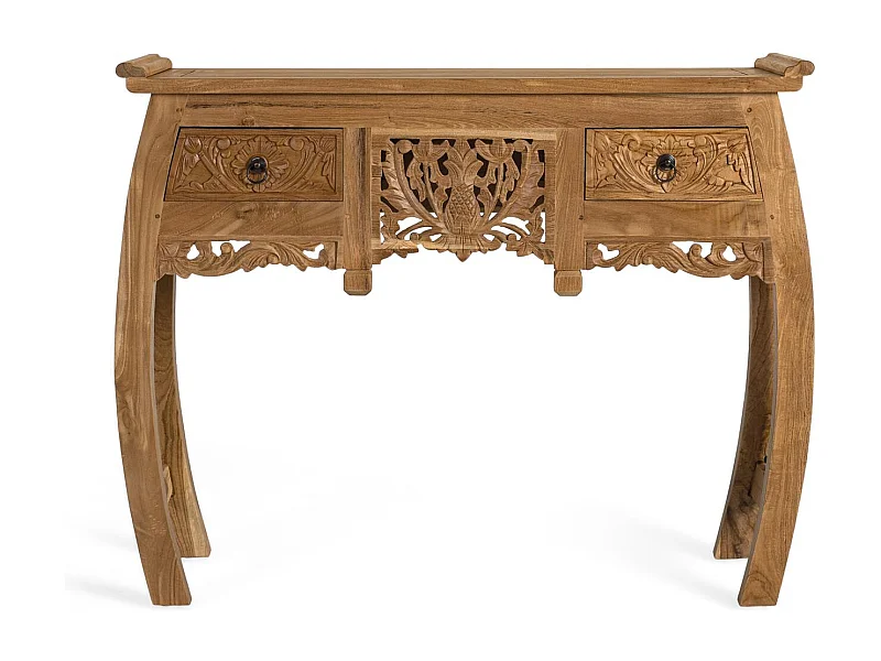 Console à deux tiroirs en teck massif 100 cm