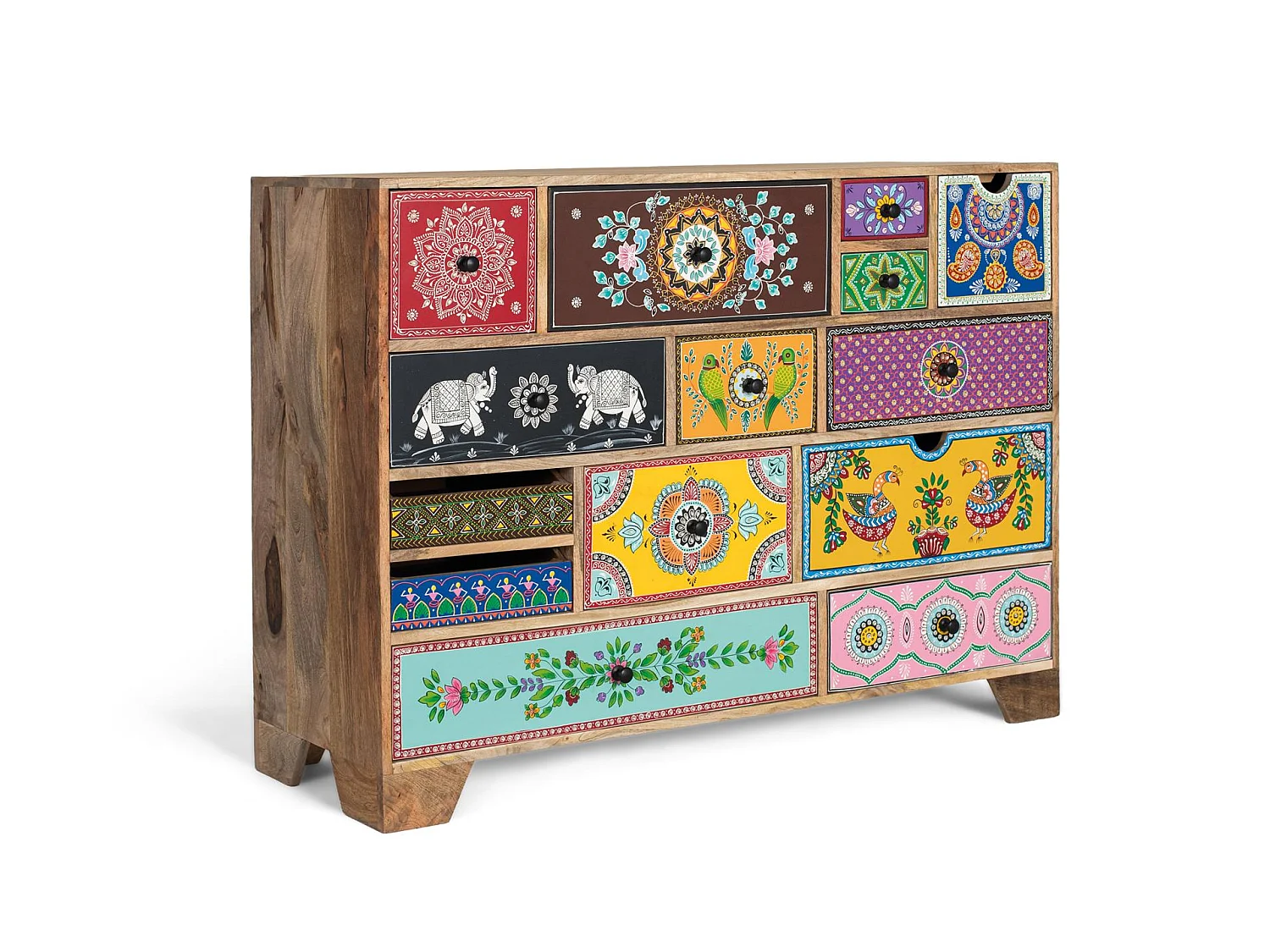 Commode en bois de manguier 120 cm, style ethnique bohème - 90 x 120 x 40