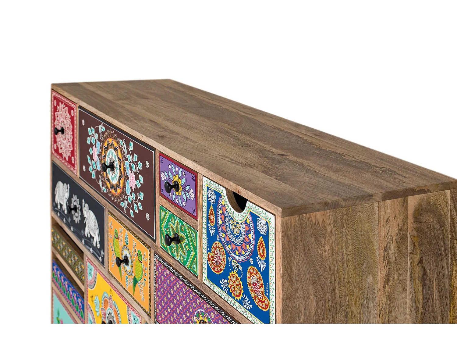 Commode en bois de manguier 120 cm, style ethnique bohème - 90 x 120 x 40