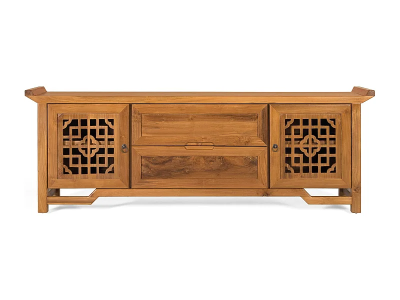 TV-Schrank aus massivem Teakholz mit zwei Türen 180 cm