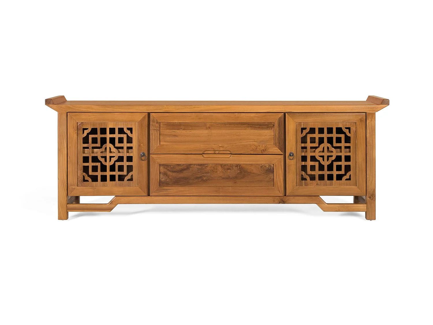 TV-bord i massivt teaktræ med to låger, 180 cm