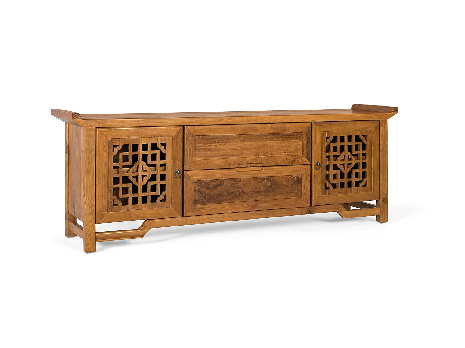 TV-bord i massivt teaktræ med to låger, 180 cm