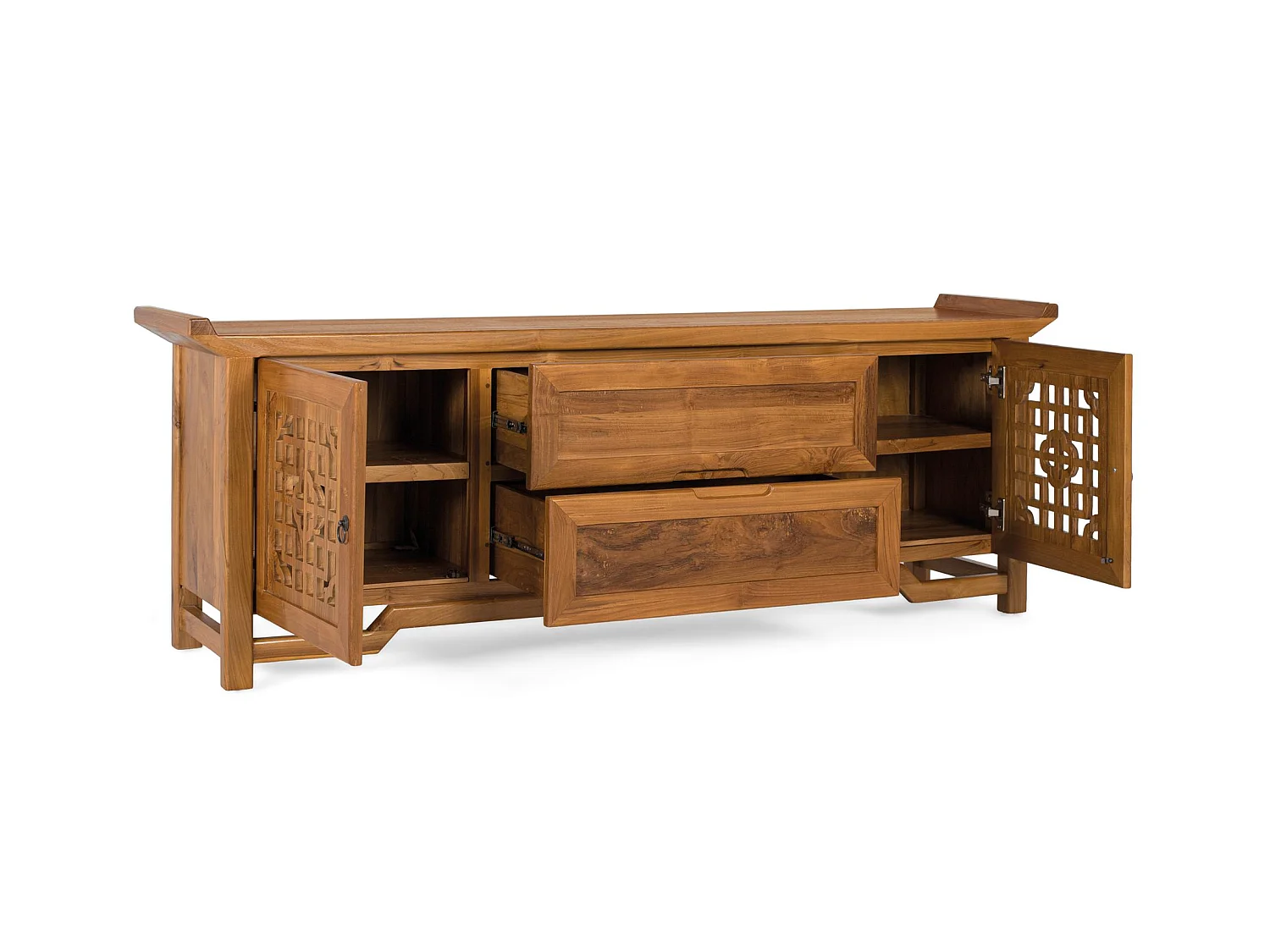 TV-bord i massivt teaktræ med to låger, 180 cm