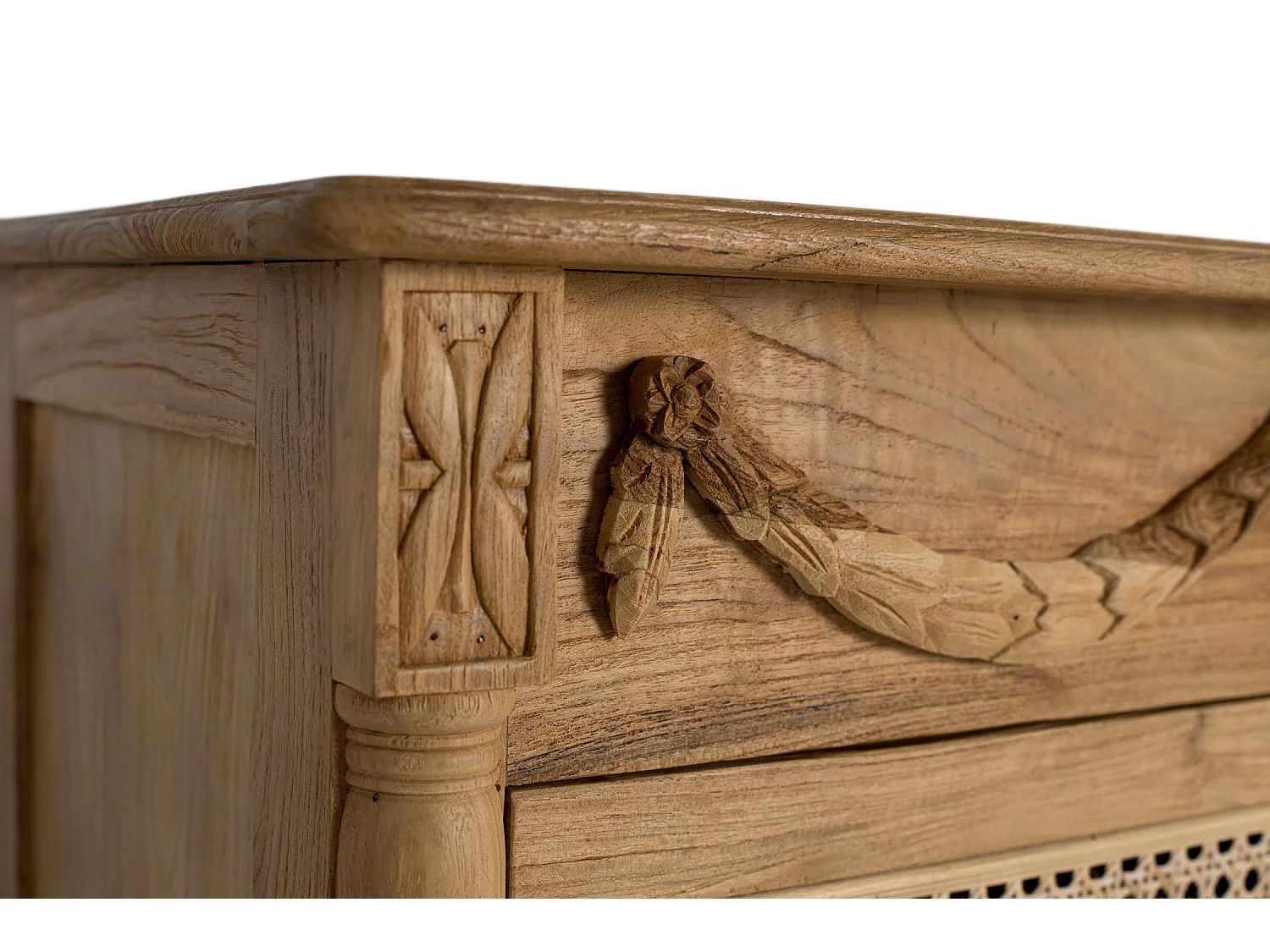 Commode en teck massif avec trois tiroirs en maille 80 cm