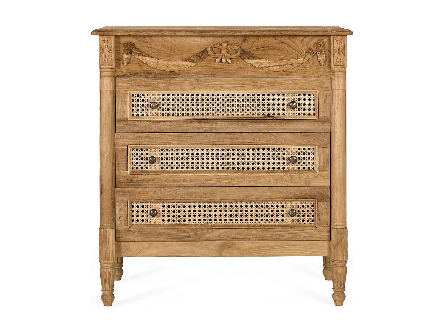 Commode en teck massif avec trois tiroirs en maille 80 cm