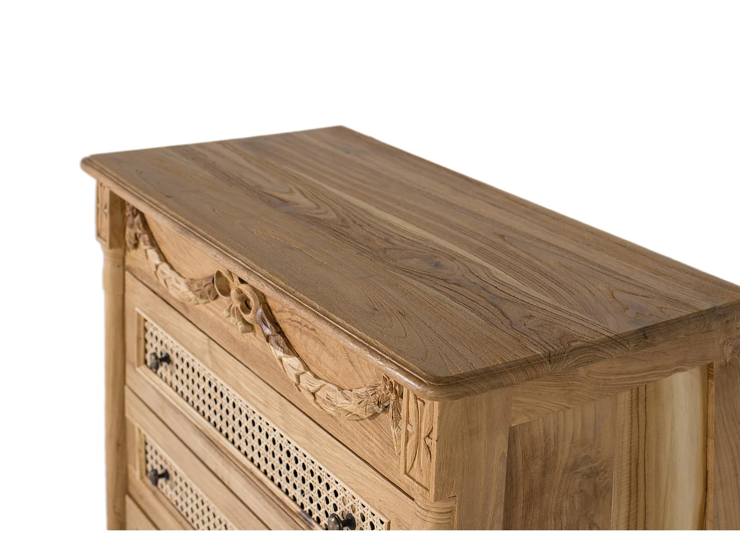 Kommode i massiv teak med tre nettingskuffer, 80 cm