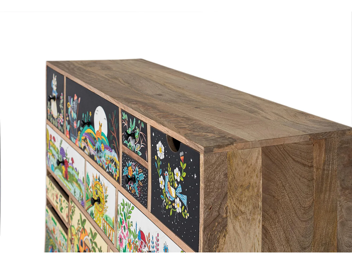 Commode en bois de manguier 120 cm, style ethnique bohème - 90 x 120 x 40