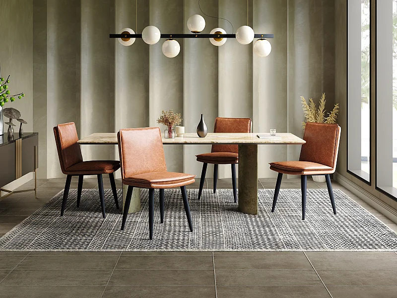 Lot de 4 chaises avec coussins d'assise à 2 couche - simili cuir PU et métal - Marron