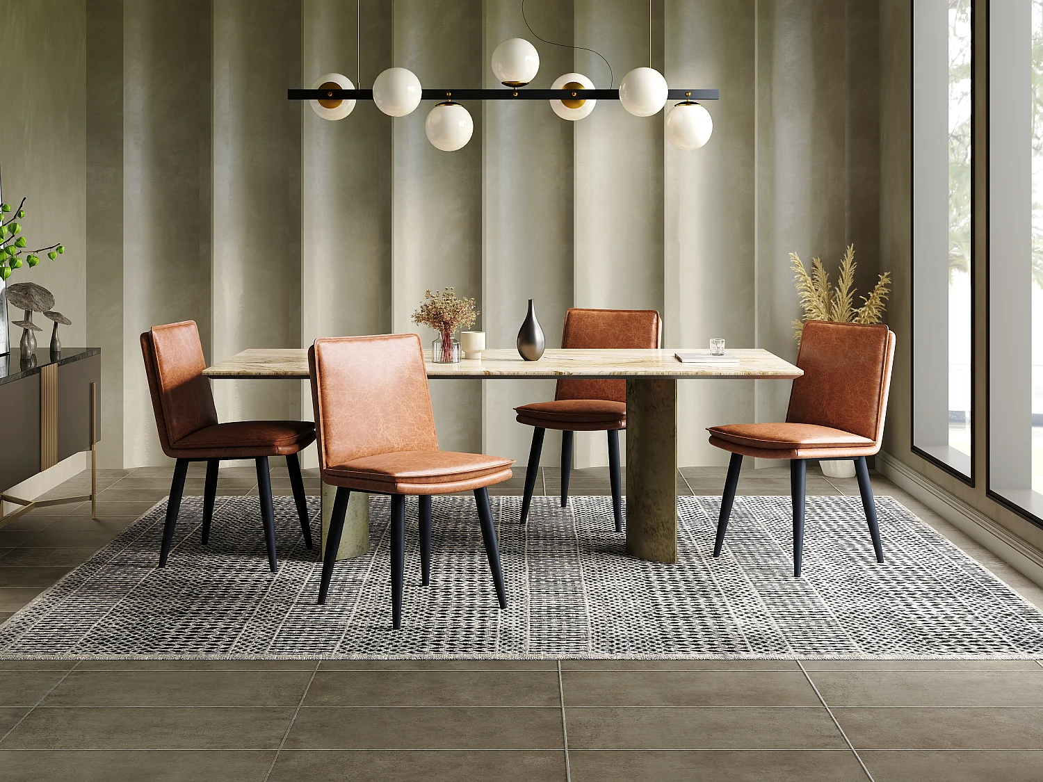 Lot de 4 chaises avec coussins d'assise à 2 couche - simili cuir PU et métal - Marron