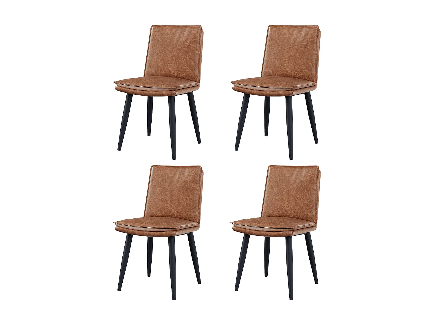 Lot de 4 chaises avec coussins d'assise à 2 couche - simili cuir PU et métal - Marron
