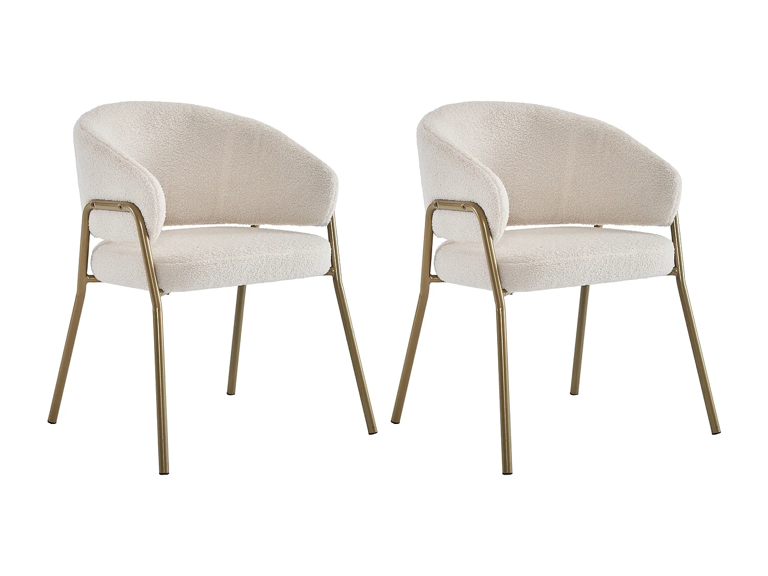 Lot de 2 chaises avec pieds en métal doré - Tissu pelucheux imitation laine - Blanc