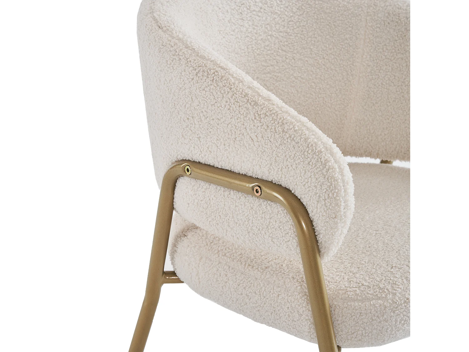 Lot de 2 chaises avec pieds en métal doré - Tissu pelucheux imitation laine - Blanc