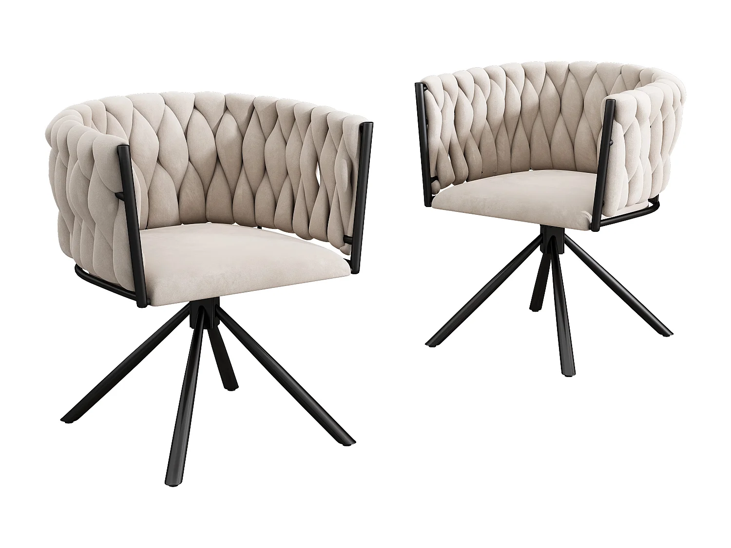 Lot de 2 chaises pivotant avec pieds en métal noir - Tissu velours - Beige