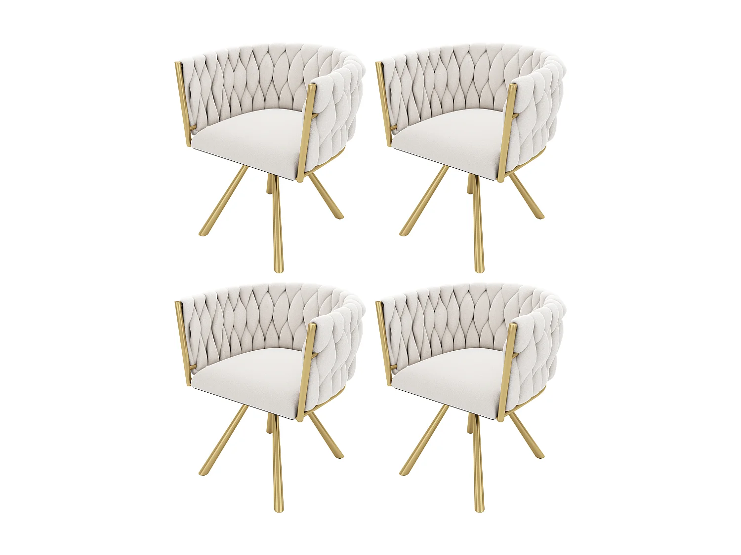 Set di 4 sedie girevoli, gambe in metallo dorato - Tessuto in velluto beige