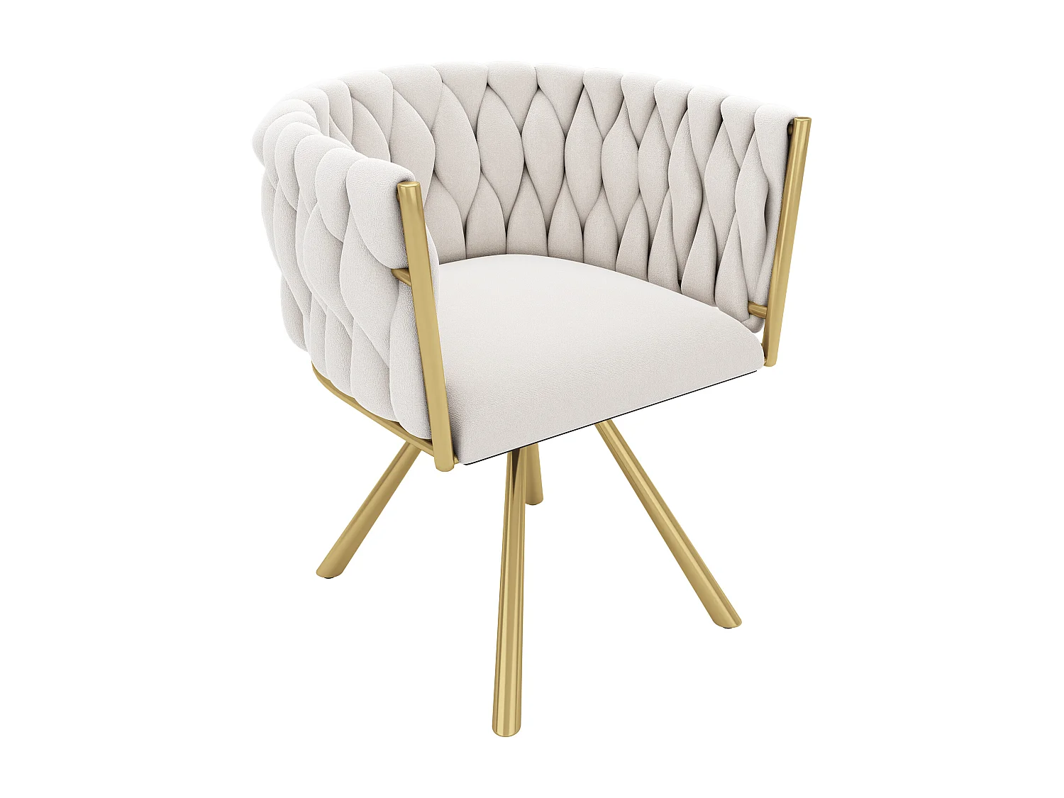 Set di 4 sedie girevoli, gambe in metallo dorato - Tessuto in velluto beige