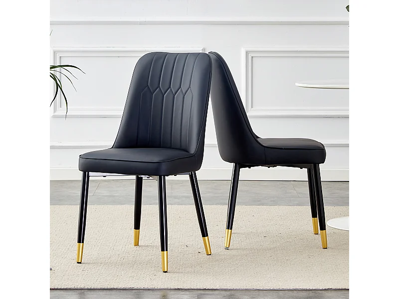 Lot de 2 chaises , pieds en métal noir, PU noir