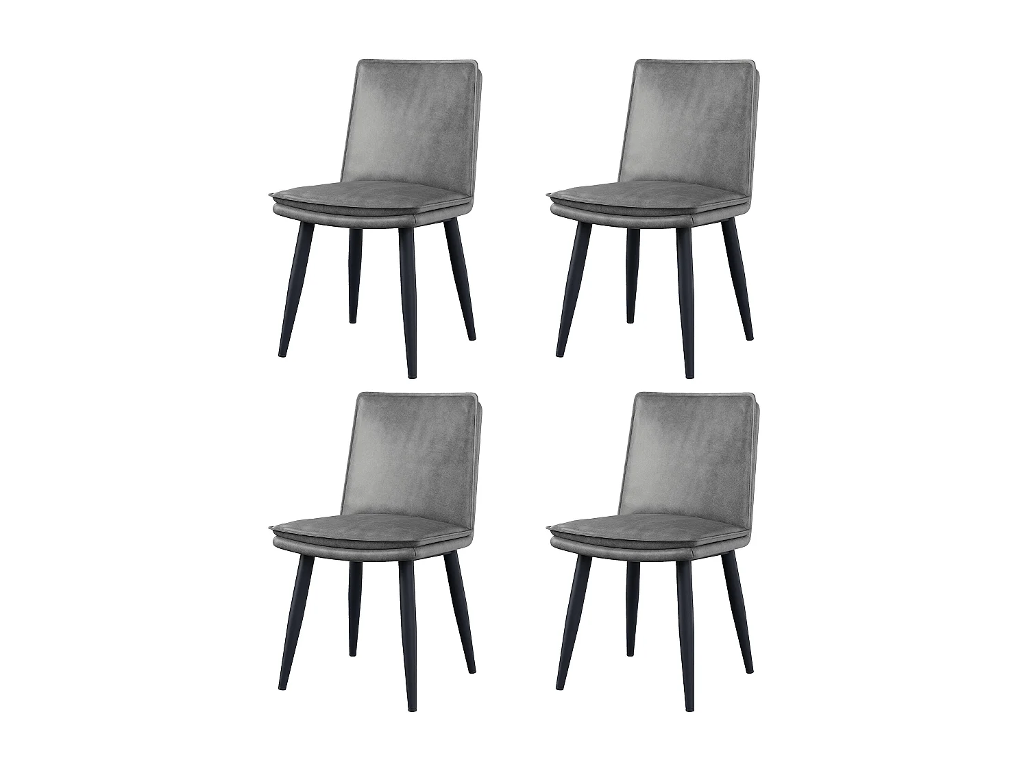 Lot de 4 chaises avec coussins d'assise à 2 couche - simili cuir PU et métal -Gris