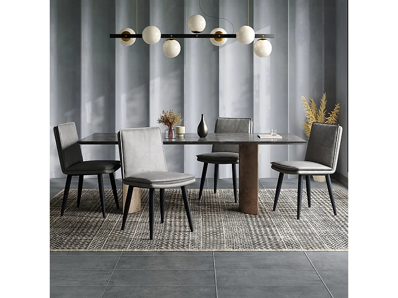 Set di 4 sedie con cuscini di seduta a 2 strati - Similpelle PU e metallo - Grigio