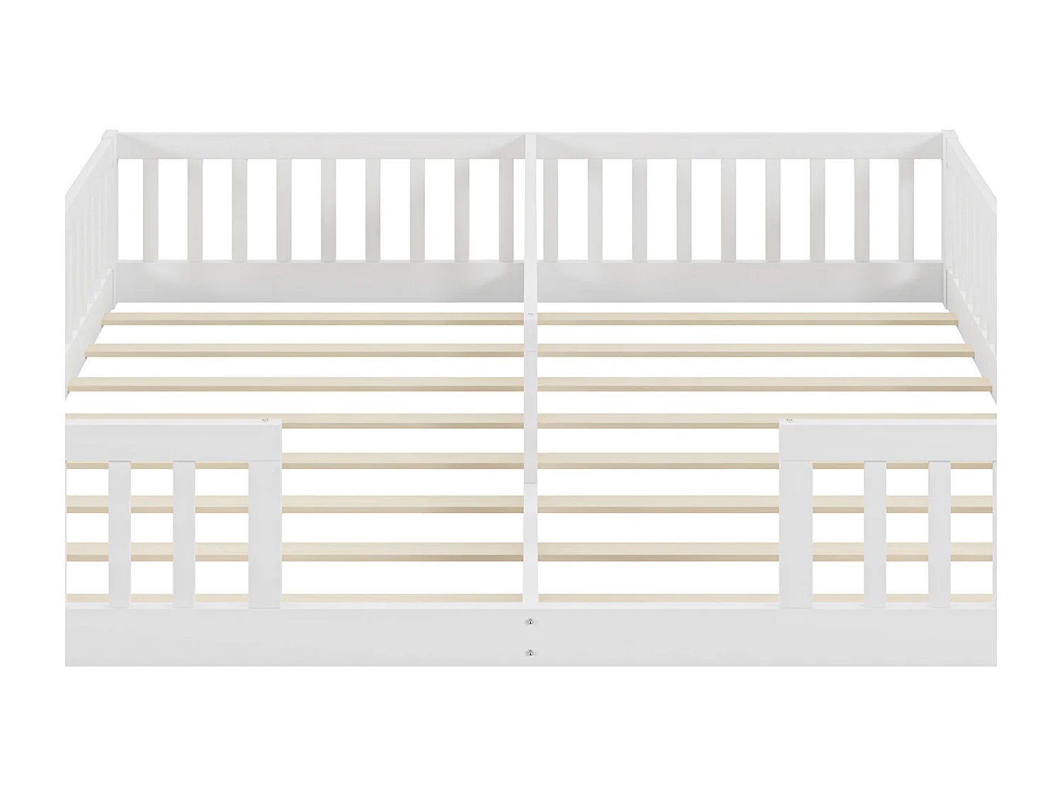 Lit enfant 90x200cm avec 2 lits et barrières de sécurité, sommier à lattes, pin, blanc