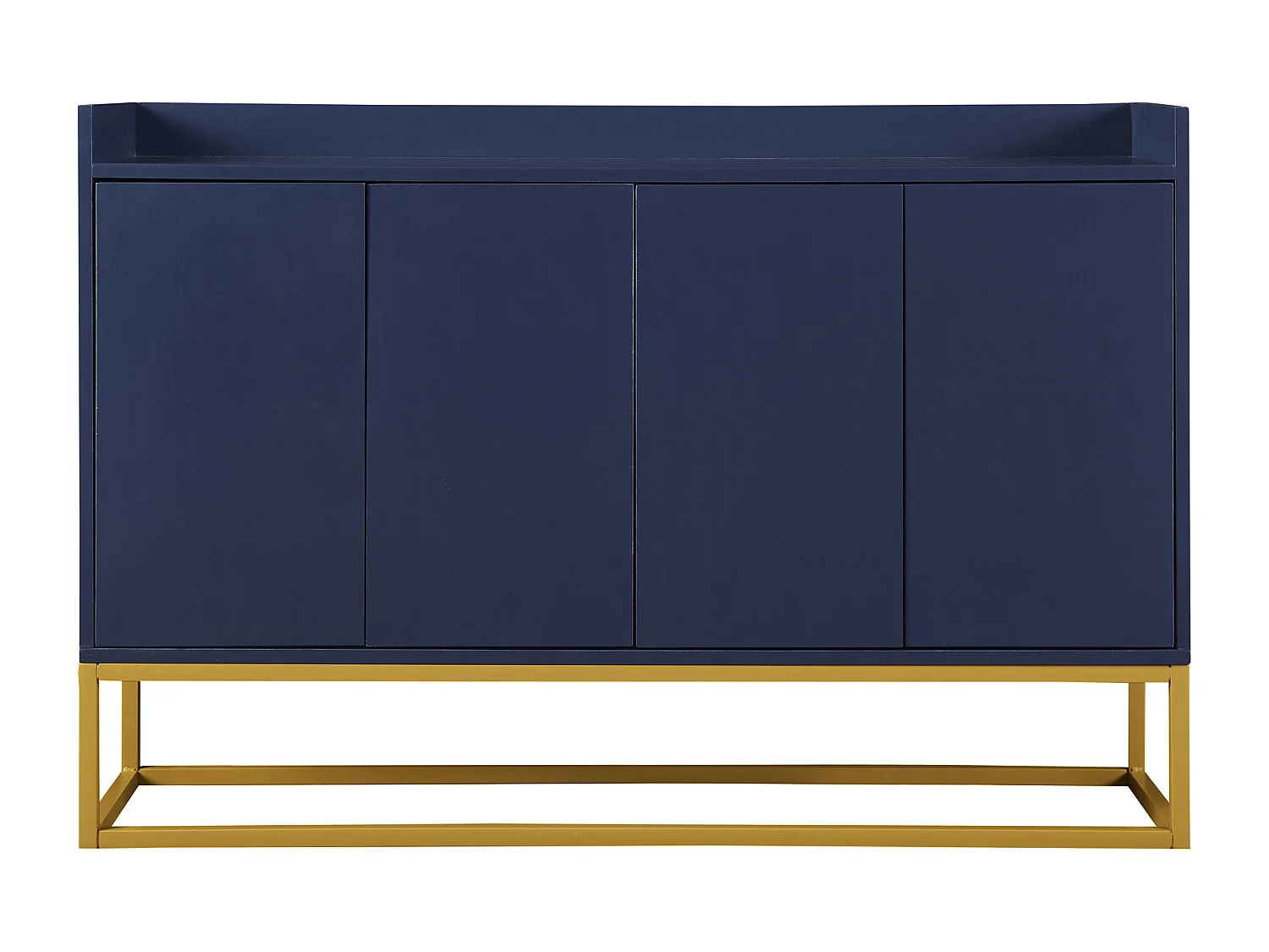 Buffet avec 4 portes sans poignées - pieds en métal doré - Bleu