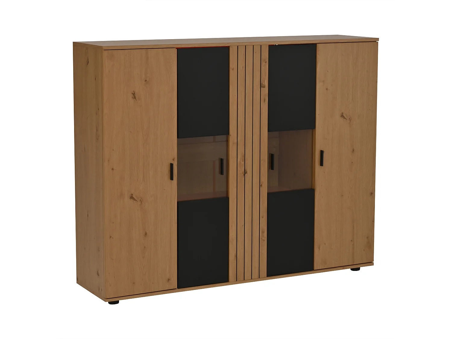 Dressoir met 4 deuren en LED-verlichting - verstelbare planken - Zwart en hout