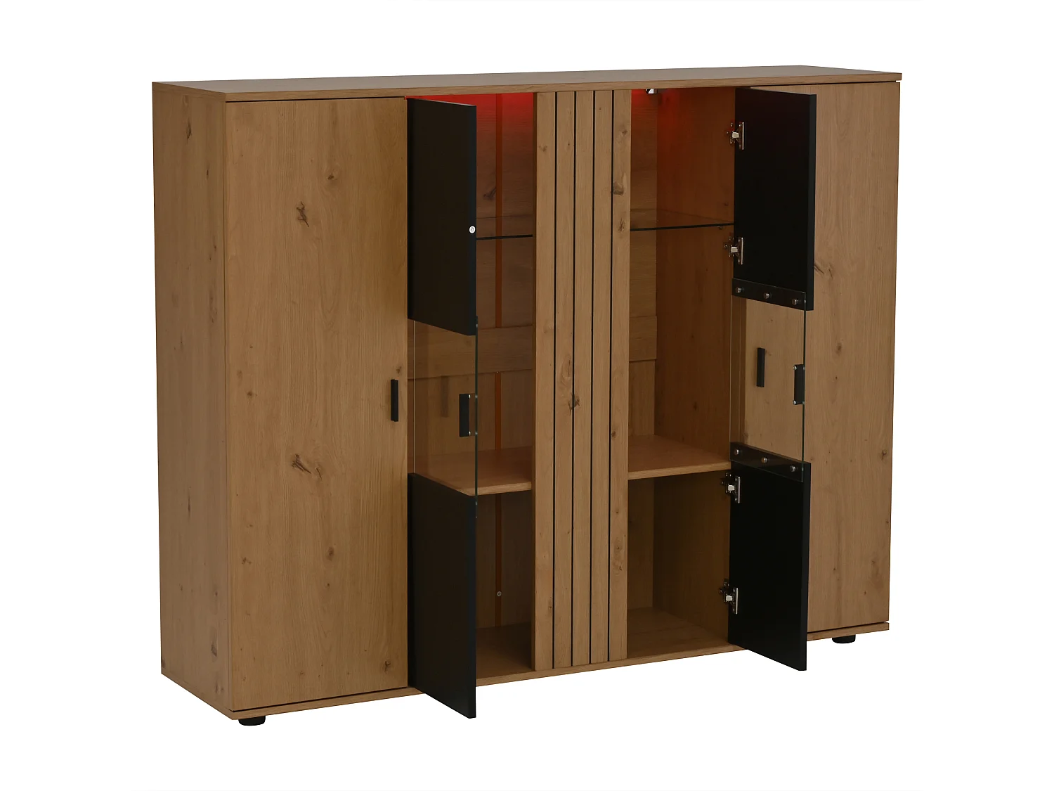 Dressoir met 4 deuren en LED-verlichting - verstelbare planken - Zwart en hout
