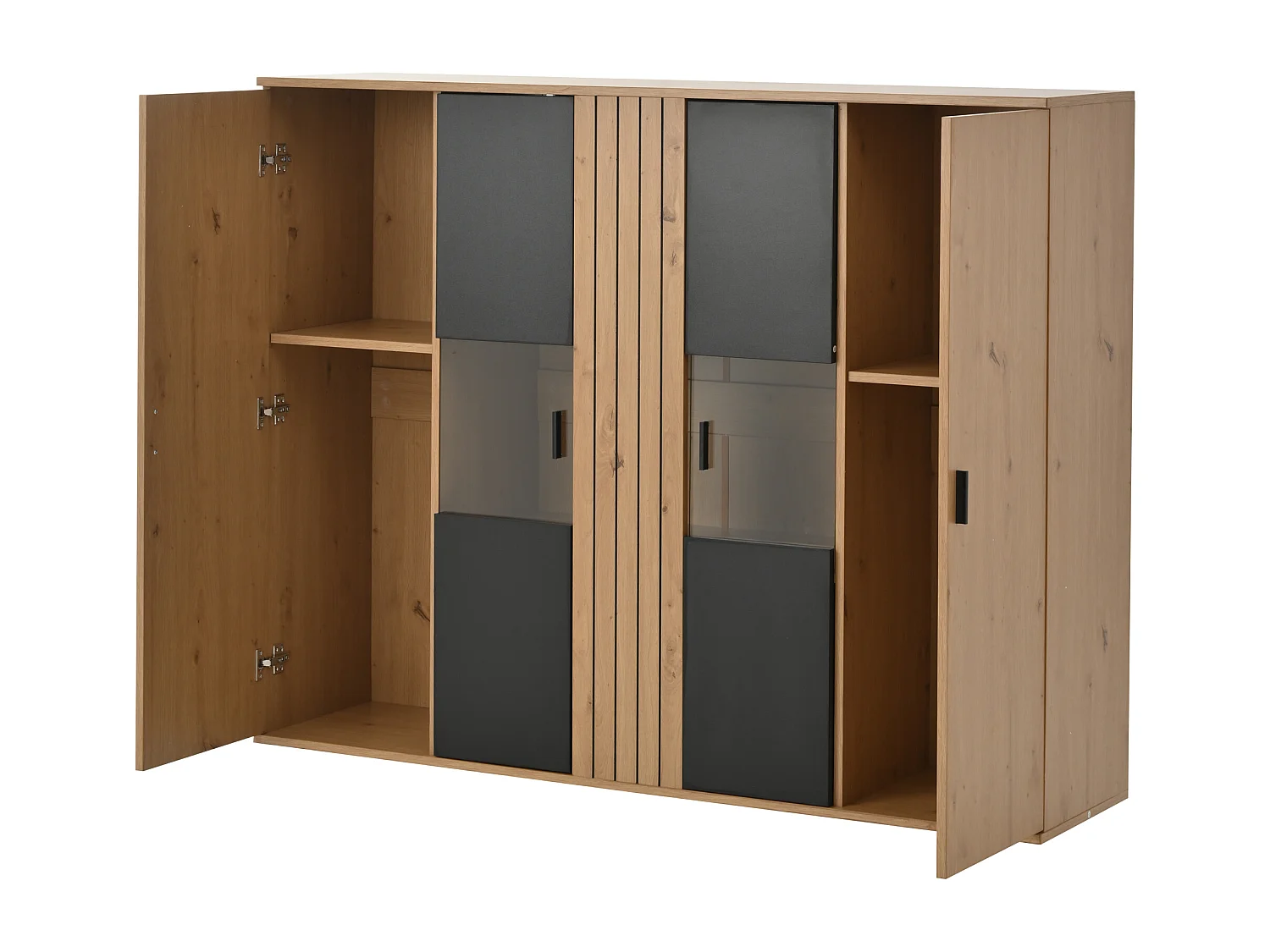 Dressoir met 4 deuren en LED-verlichting - verstelbare planken - Zwart en hout