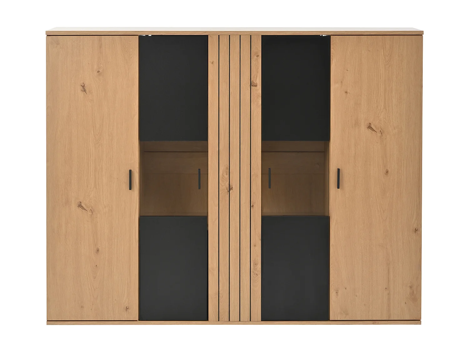 Credenza con 4 ante e illuminazione a LED - ripiani regolabili - Nero e legno