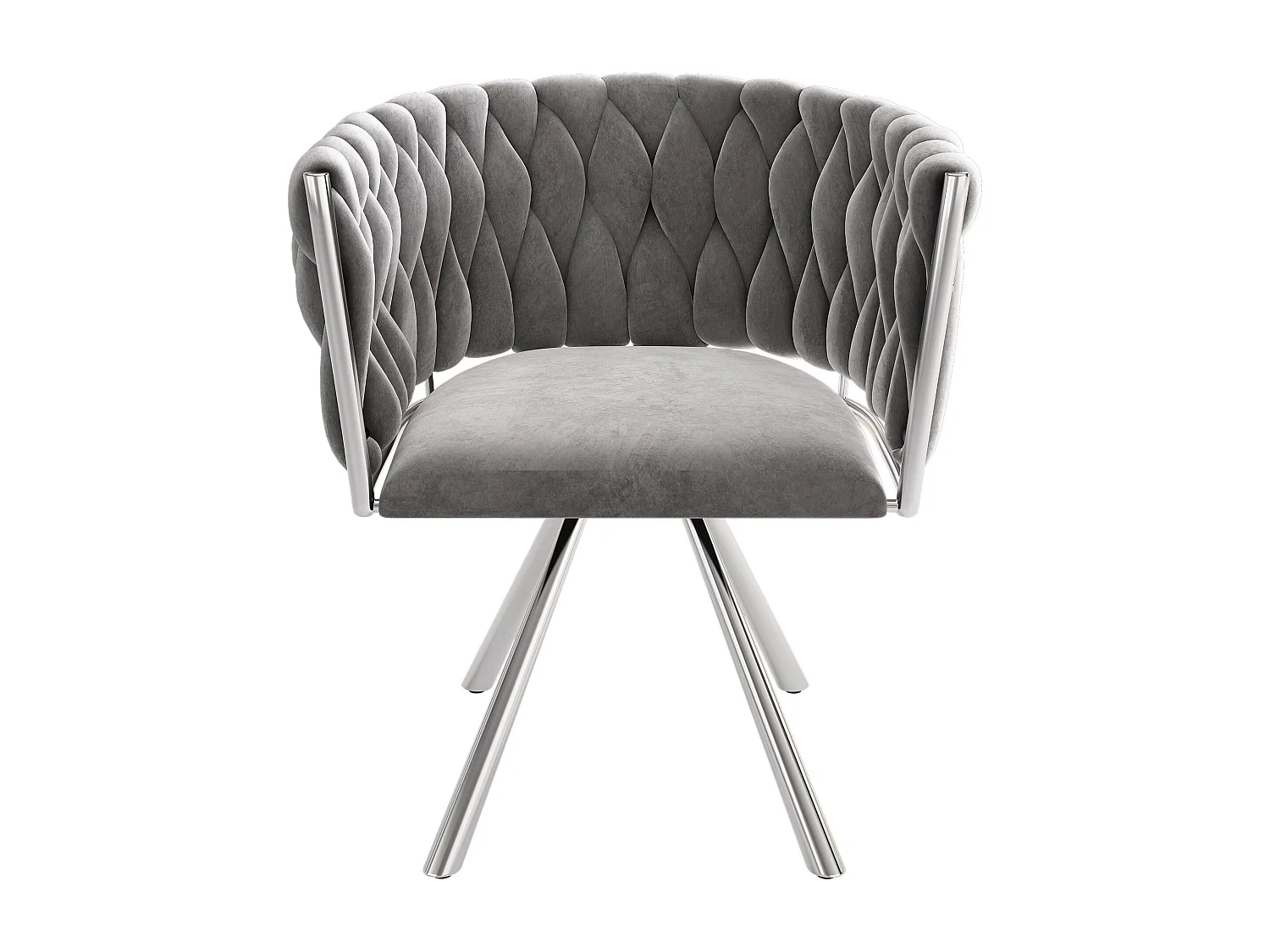 Lot de 4 chaises pivotantes avec accoudoirs, pieds métal argenté - velours gris