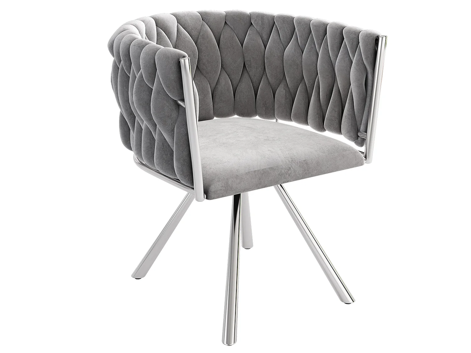 Lot de 4 chaises pivotantes avec accoudoirs, pieds métal argenté - velours gris