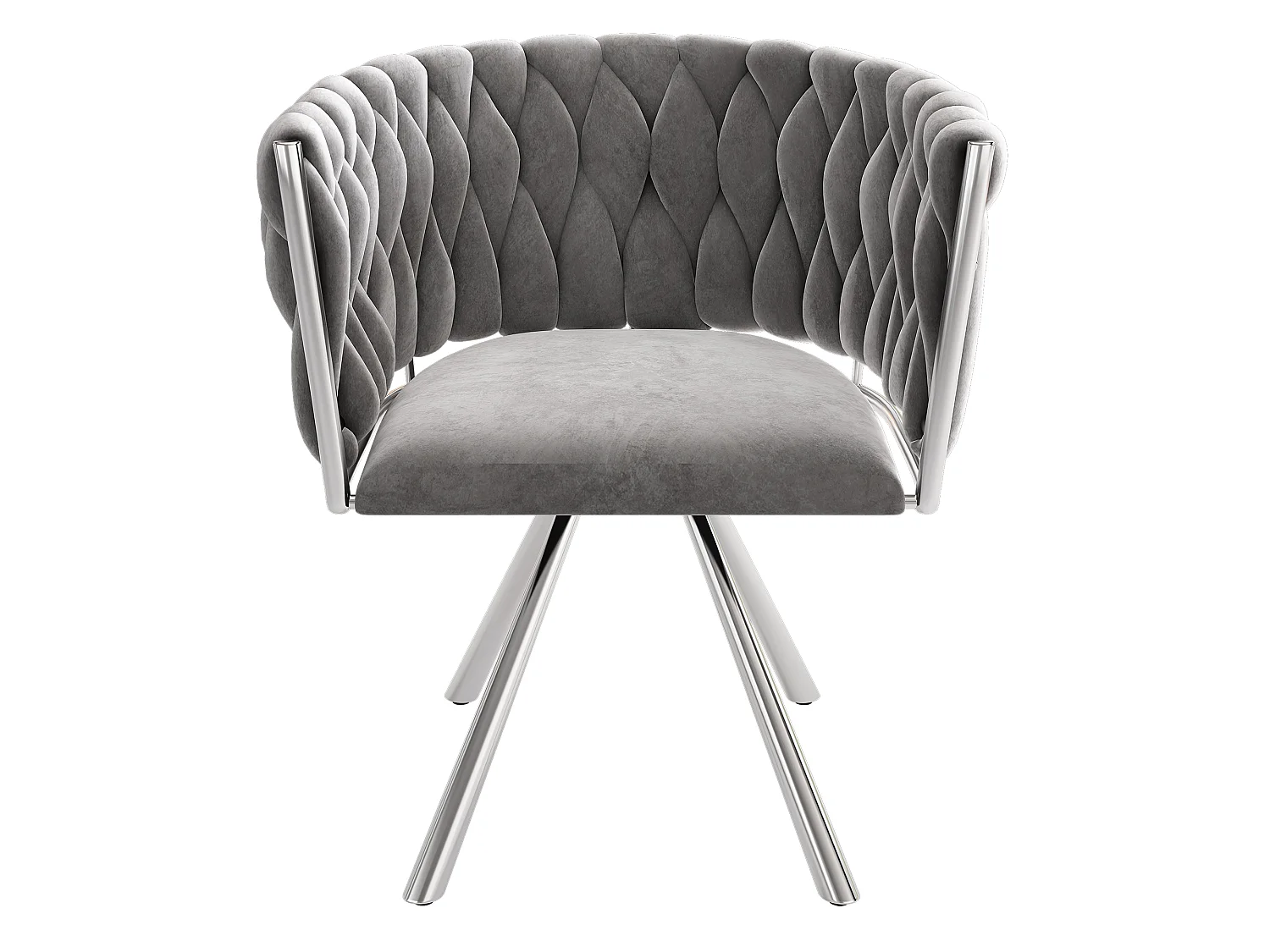 Lot de 4 chaises pivotantes avec accoudoirs, pieds métal argenté - velours gris