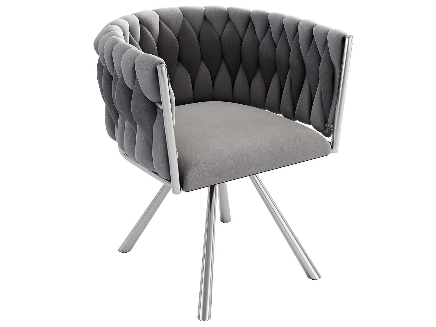 Lot de 4 chaises pivotantes avec accoudoirs, pieds métal argenté - velours gris