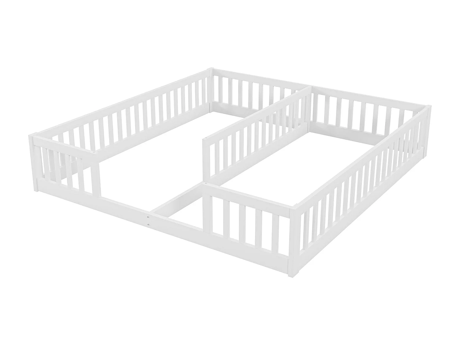 Lit enfant 90x200cm avec 2 lits et barrières de sécurité, sans sommier à lattes, pin, blanc