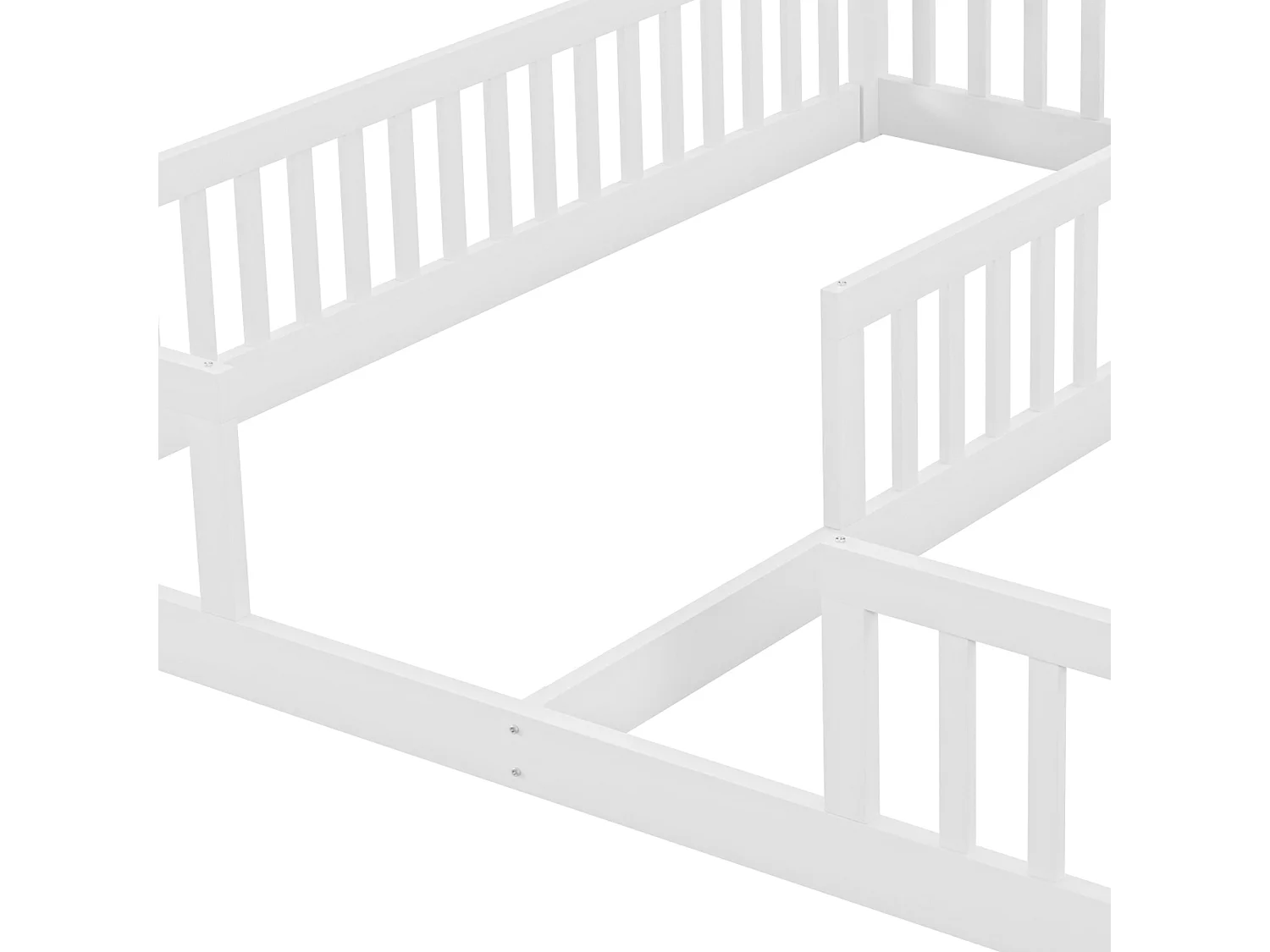 Kinderbed 90x200cm met 2 bedden en uitvalbeveiliging, zonder lattenbodem, grenen, wit