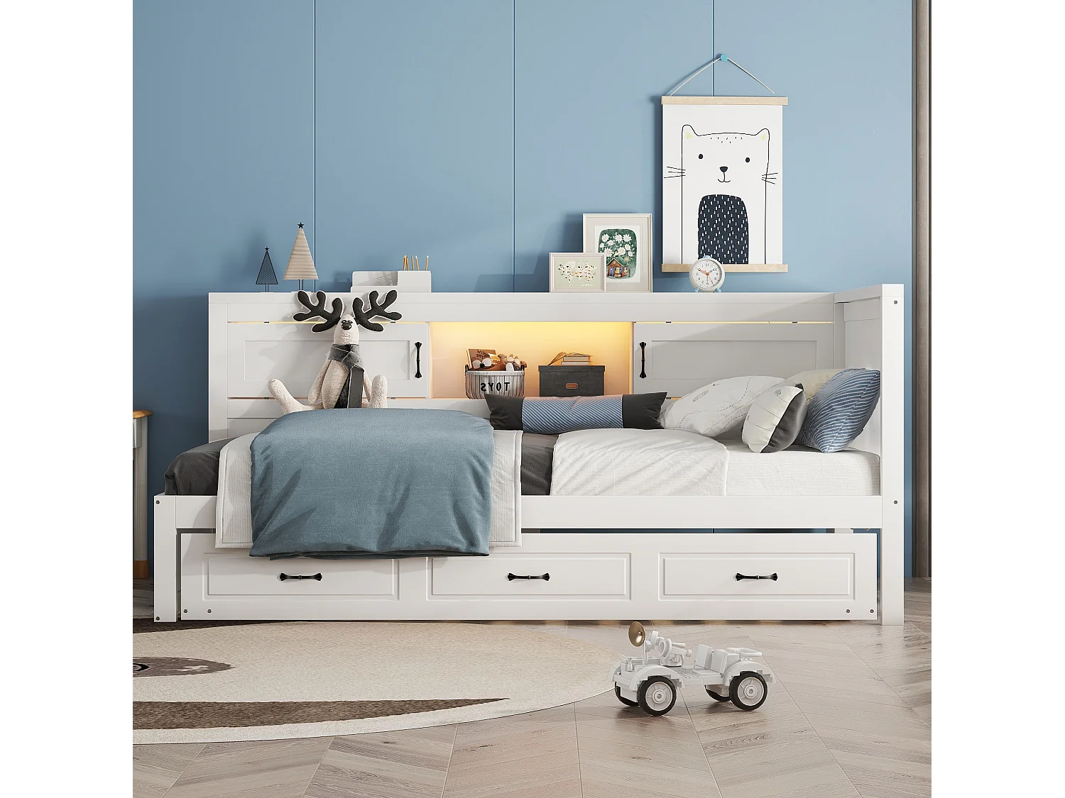 Daybed 90 x 200 cm met uitschuifbaar bed 90 x 190 cm - Met LED, USB en opbergruimte - Wit