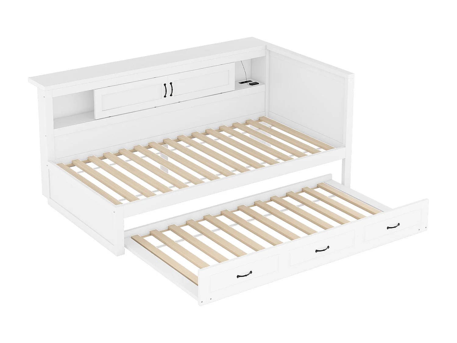 Daybed 90 x 200 cm met uitschuifbaar bed 90 x 190 cm - Met LED, USB en opbergruimte - Wit