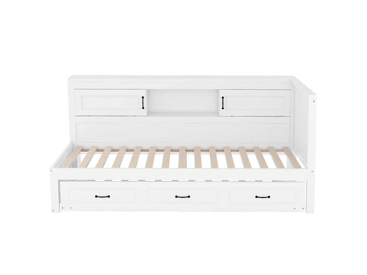 Lit banquette 90 x 200cm avec lit gigogne 90 x 190cm - Avec LED, USB et rangement -Blanc