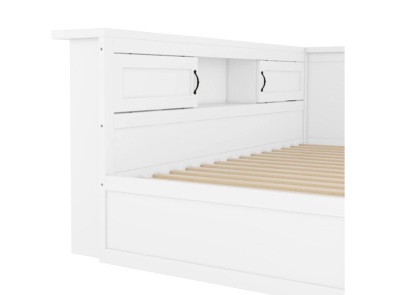 Lit banquette 90 x 200cm avec lit gigogne 90 x 190cm - Avec LED, USB et rangement -Blanc