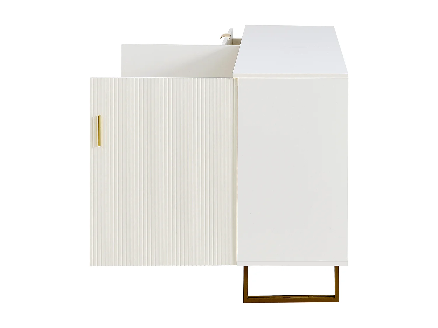 Buffet avec 3 tiroirs et 2 portes, poignée dorée - Blanc