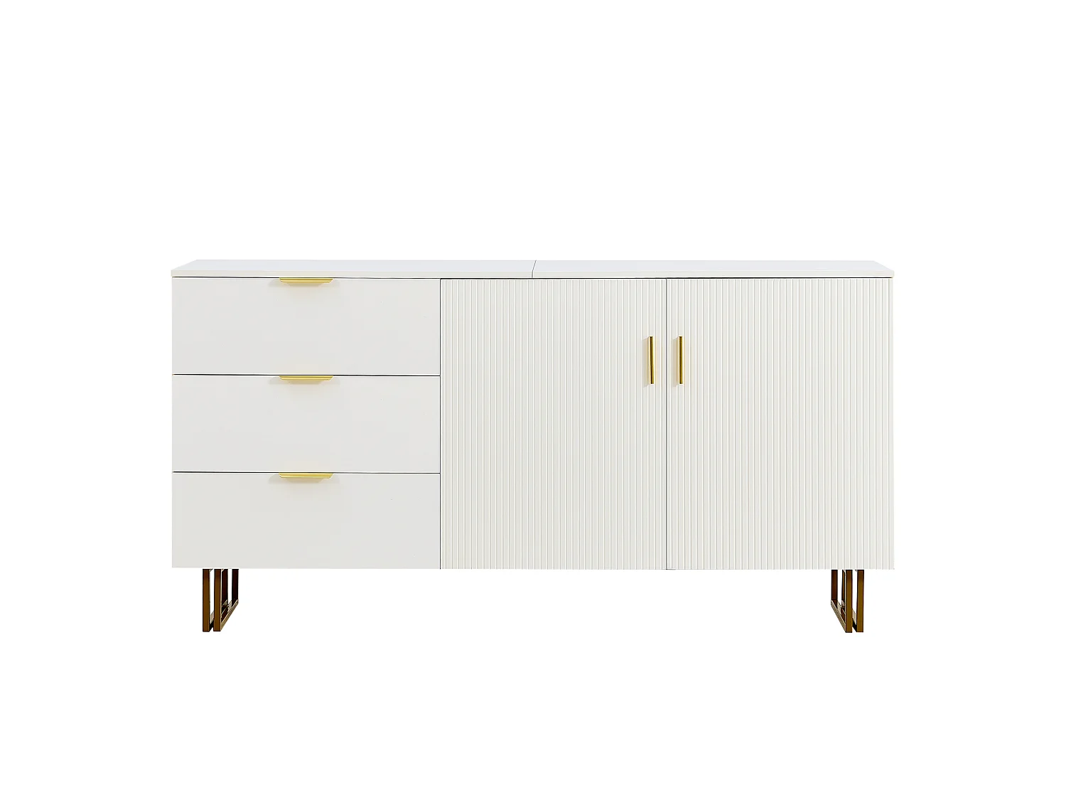 Dressoir met 3 lades en 2 deuren, gouden handgreep - Wit