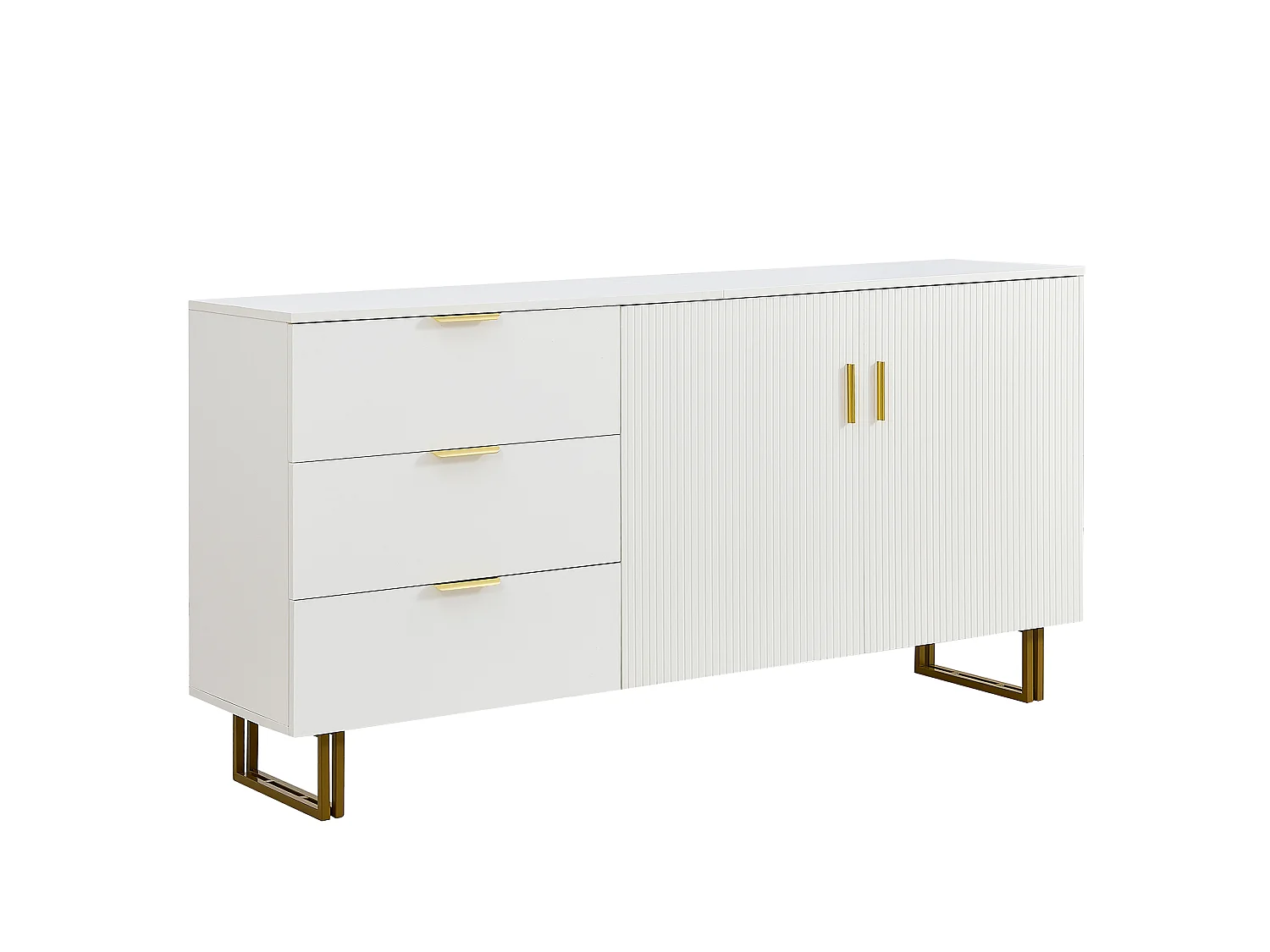 Dressoir met 3 lades en 2 deuren, gouden handgreep - Wit