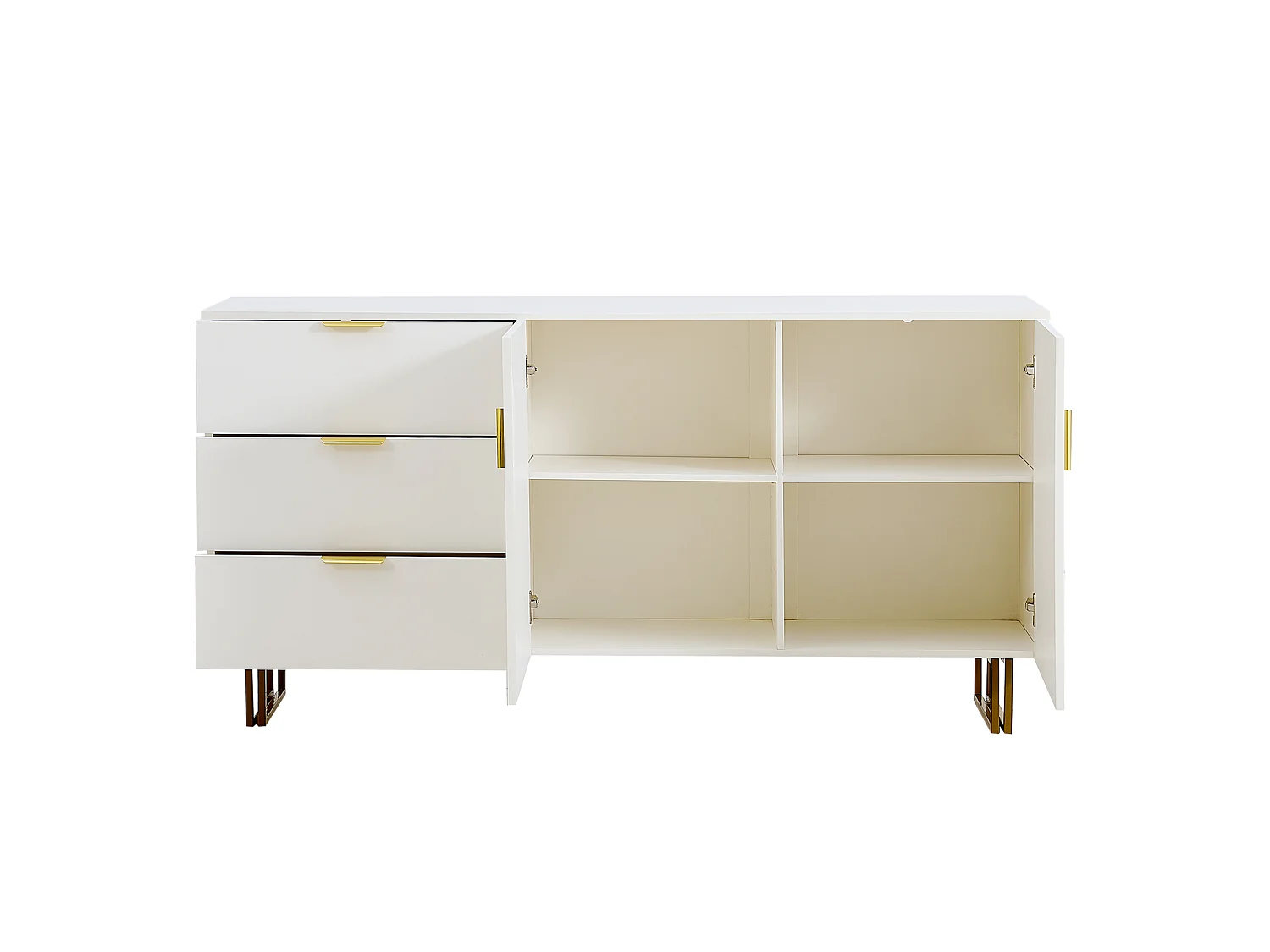 Dressoir met 3 lades en 2 deuren, gouden handgreep - Wit