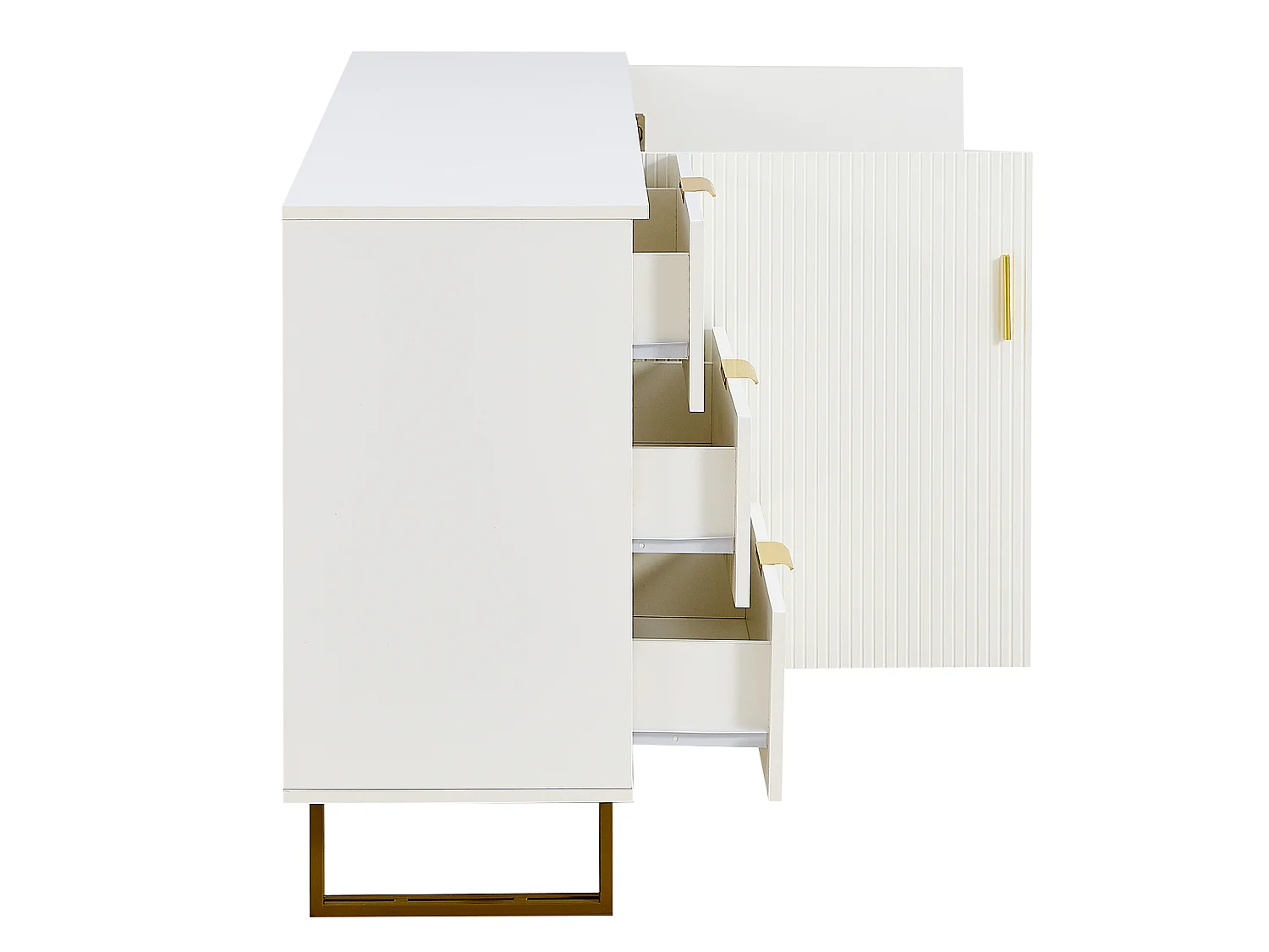 Dressoir met 3 lades en 2 deuren, gouden handgreep - Wit