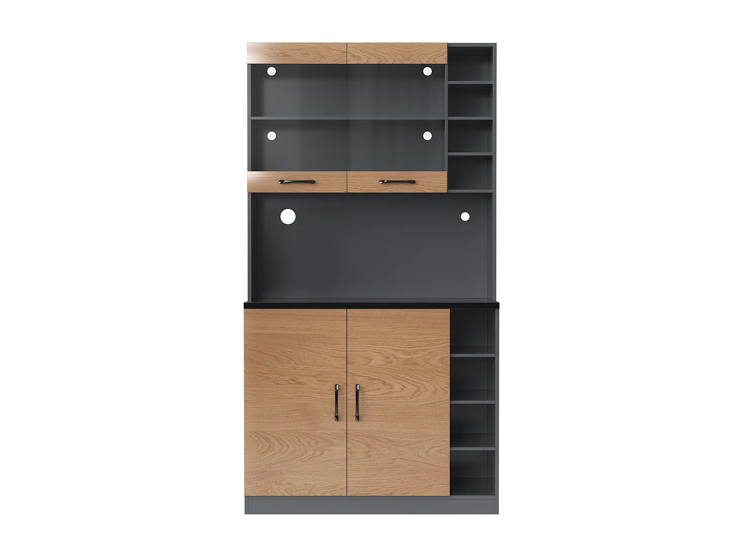 Keuken dressoir met 2 acryl deuren en LED verlichting, grijs en naturel